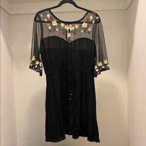 True Destiny Black Mini Dress with Multicolor Floral Embroidery size XL